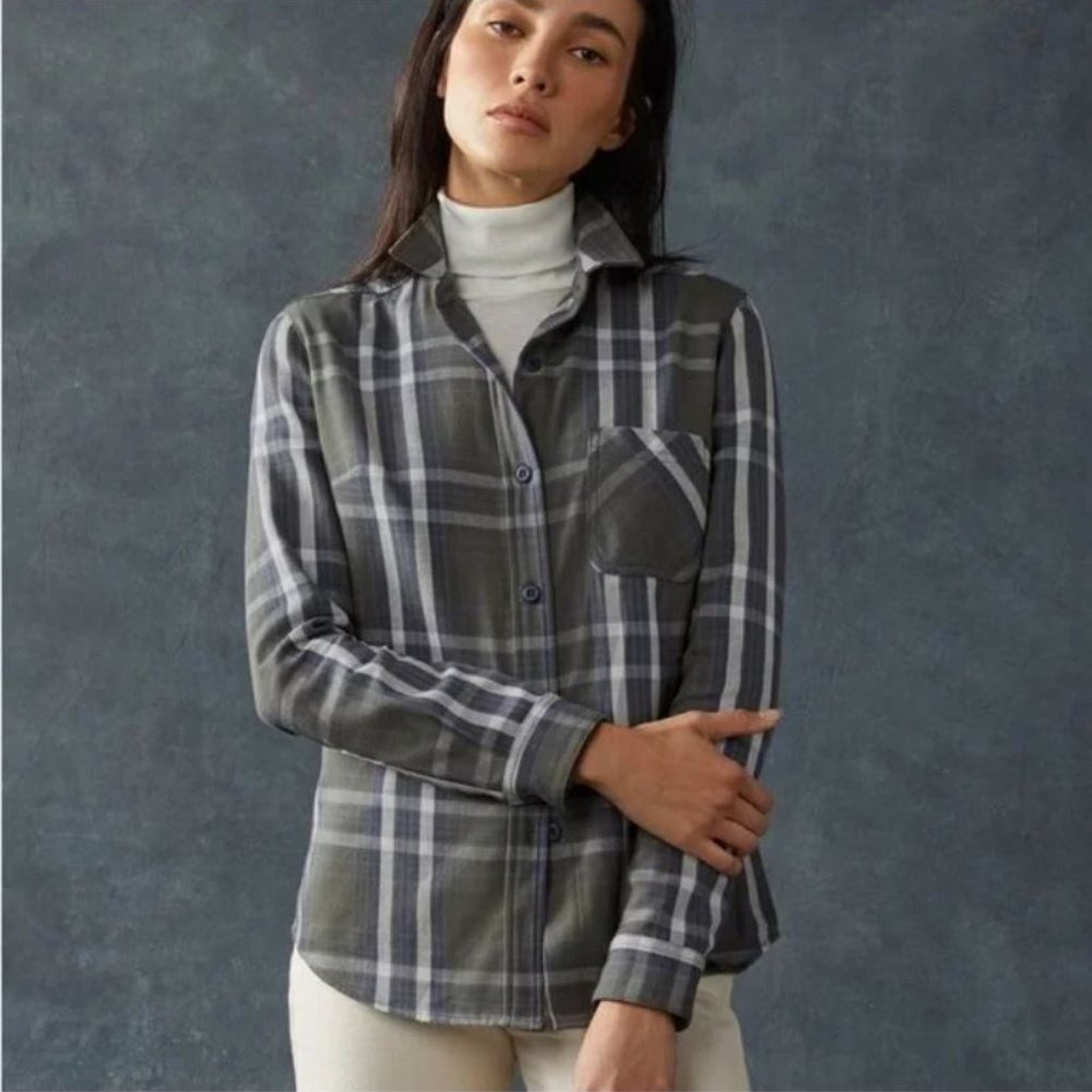 American Giant Vintage Flannel Plaid Button Down Shirt XS Forest Green